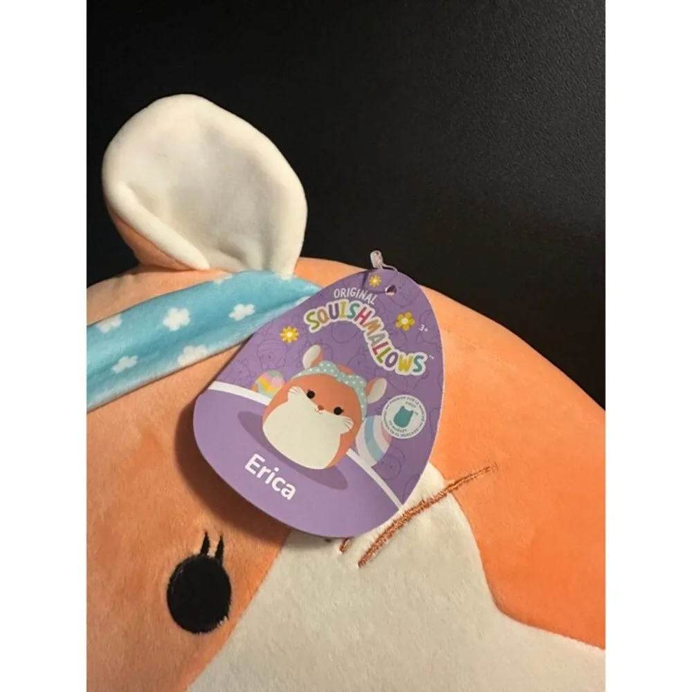 NWT Squishmallows 12” Inch Erica‎ the Orange Chinchilla w Blue Flower Headband